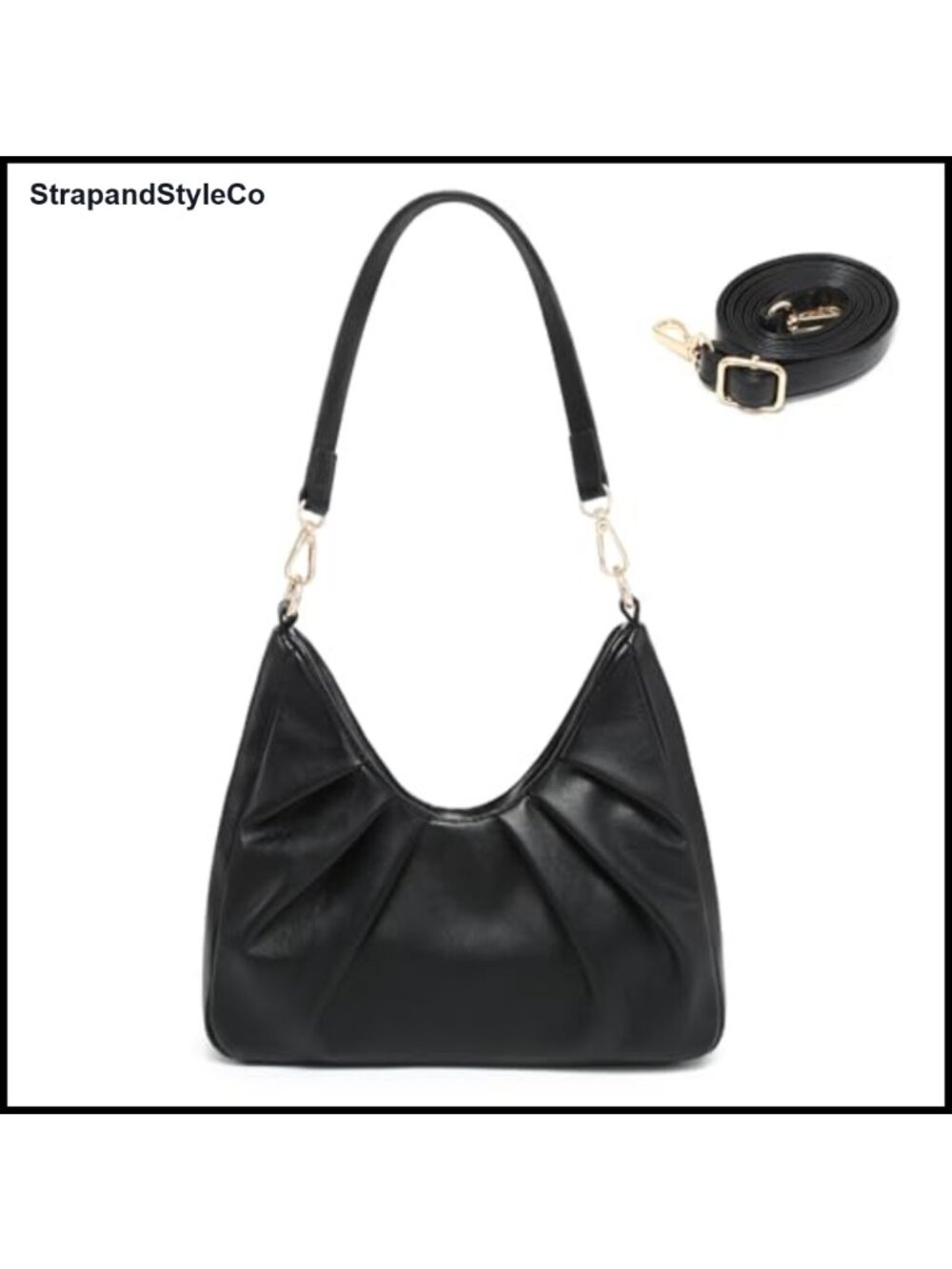 Pleated Vegan Leather Hobo Crossbody Bag with Removable Straps